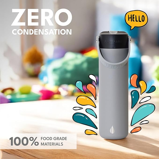 Elemental 24oz Insulated Water Bottle with Straw - 100% Leak-Proof Stainless Steel Core Water Bottles for Travel, Sports and Gym - Double Wall Insulation & BPA Free - Graphite