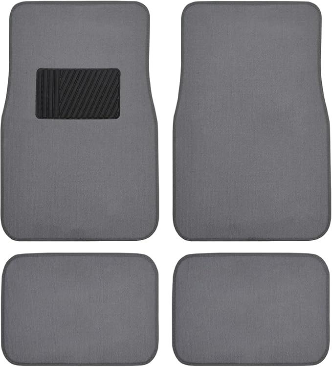 BDK Classic Carpet Floor Mats for Car & Auto - Universal Fit -Front & Rear with Heelpad (Medium Gray) - MT-100-CPTSERIES