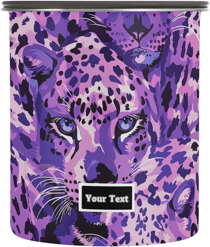 ALAZA Purple Leopard Print Kitten Cats Airtight Coffee Bean Canister Customed 900ml Food Storage Containers with Lids For Gournd, Tea, Sugar, Flour, Rice, Cereal, Candy Cookie Jar