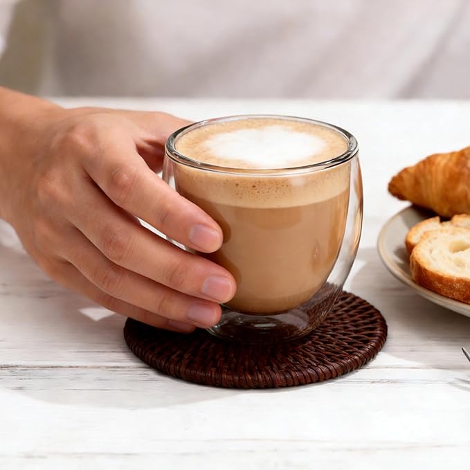 Double Walled Espresso Cups, 5oz Clear Expresso Mugs, Small Insulated Espresso glasses for Coffee Machines, Set of 2