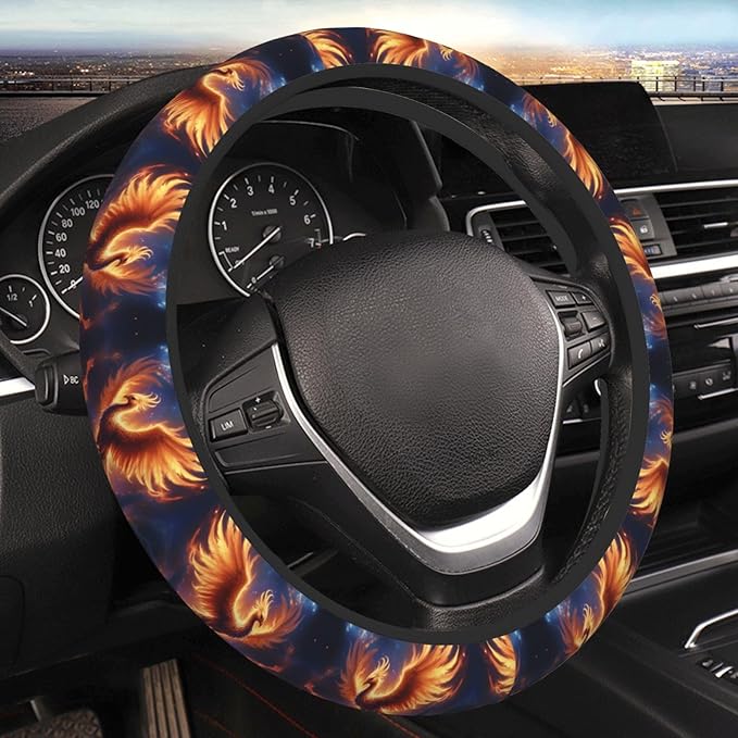 Phoenix Bird Car Steering Wheel Cover, 15 Inch Steering Wheel Cover Stylish Decor for Most Cars