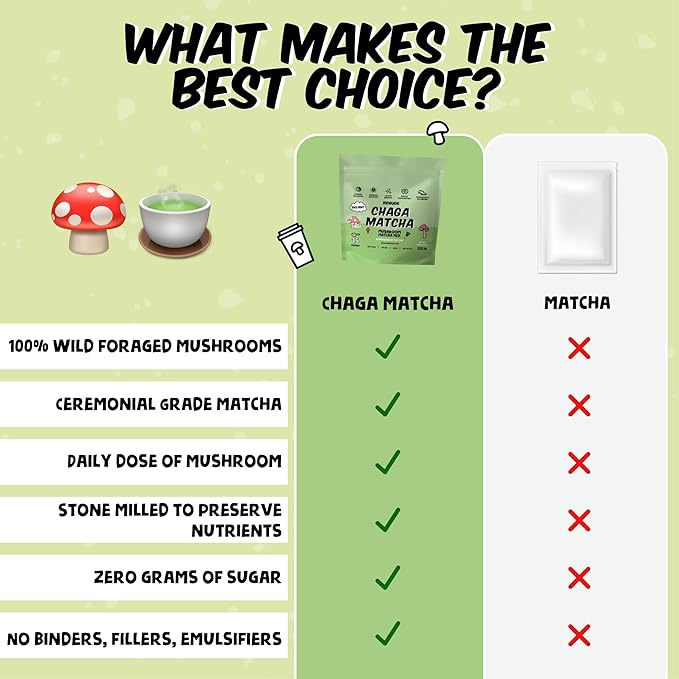Renude Chaga Matcha - Chaga Mushroom Powder, Superfood Drink Mix with Adaptogens, Ceremonial Grade Mushroom Matcha, Keto, Vegan, Sugar Free, Natural Energy and Immune Support - 10 Servings