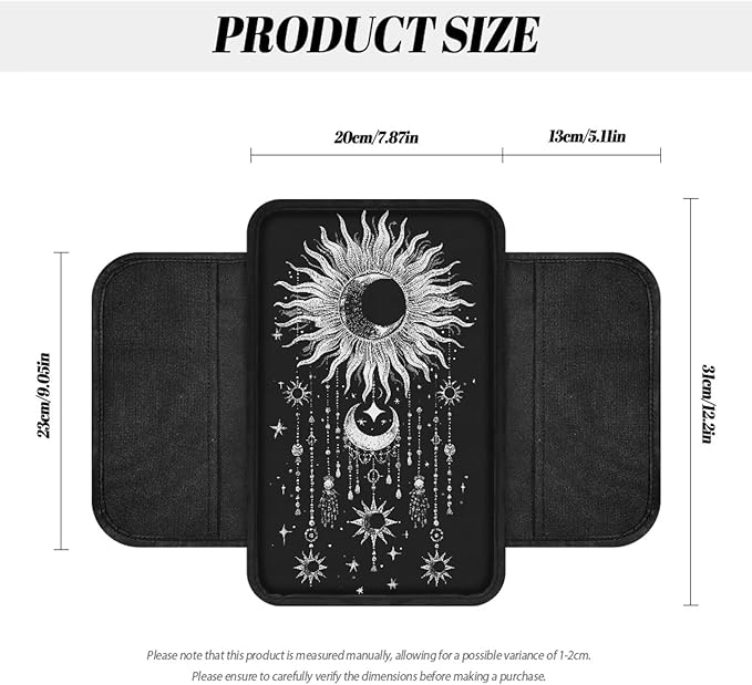 Dreaweet Center Console Cover Cute Sun and Moon Car Accessories for Women,Soft Car Armrest Cushion with Pockets Comfortable Car Arm Rest Cover Pad Washable Console Covers for Truck SUV