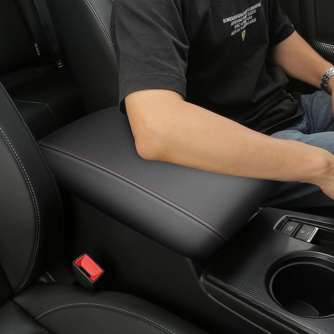 AOMSAZTO Armrest Covers for 2011-2016 Jeep Compass Black with Red Stiches