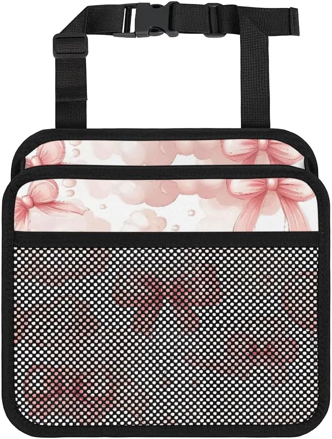 Pink Bows Clouds Car Backseat Organizer PU Leather Automotive Back Seat Storage Bag Universal Hanging Garbage Box Travel Accessories Foldable