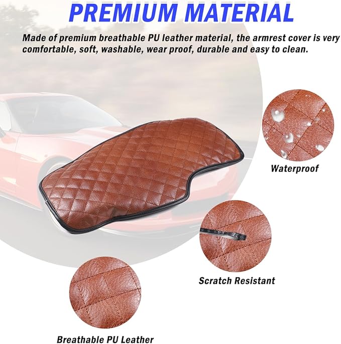 Car Arm Rest Cushion Pad Protector Compatible with Chevrolet Corvette C6 2005-2013 Car Center Armrest Cover,Leather Console lid Protector,Center Console Pad Anti-Scratch Accessories (Brown)