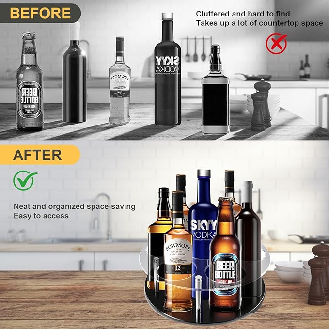 Large Rotating Coffee Syrup Organizer 7 Bottles Syrup Rack for Countertop, Acrylic Syrup Bottle Holder Stand for Coffee Bar Station, Turntable Wine Display Tray