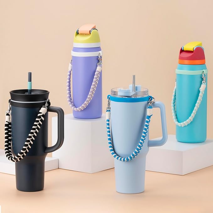 Water Bottle Handle Strap Compatible with Owala & Stanley Cups, Hand-Woven Lanyards Silicone Water Bottle Sling, Carrier, Holder with Strap