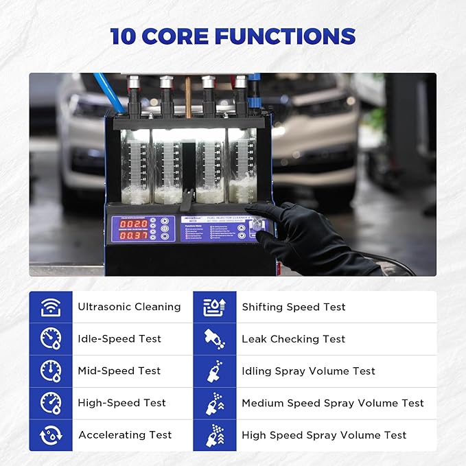 MR CARTOOL V308 Injector Cleaner Machine 4-Cylinder, 110V Injector Cleaner Tester Machine Heated Ultrasonic Fuel System Injection Cleaning Kit for Diesel Gasoline Car Motorcycle