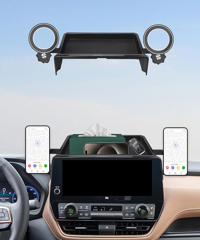 Car Phone Holder for 2024 2025 2026 Toyota Grand Highlander/Grand Highlander Hybrid Accessories Apply to 12.3 in Screen Fixed Clip Magnetic Cell Phone Mount with Dashboard Storage Tray