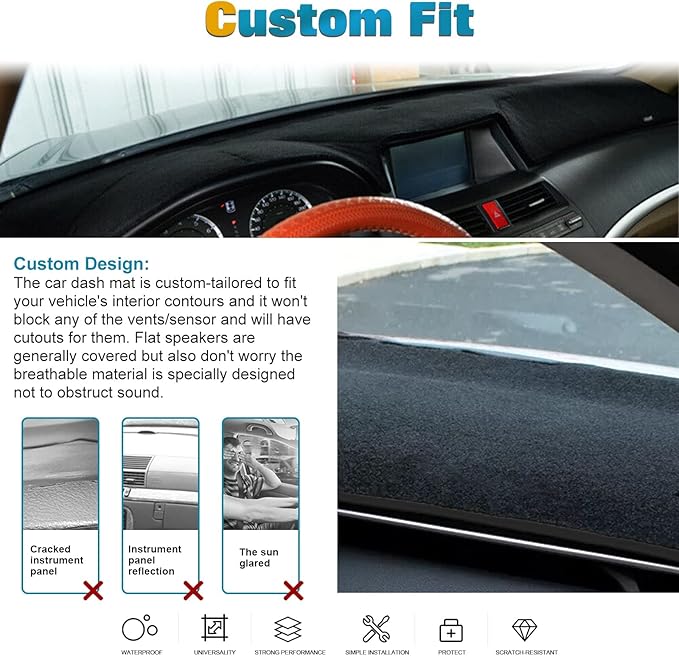 x xotic tech Center Console Dashboard Mat Pre-Cut Non-Slip Sunshield Sun Glare Protector Dash Carpet Pad Black Cover Compatible with Ford Focus 2012-2018