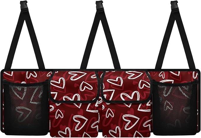 CLOHOMIN Red Heart Car Trunk Organizers for Women Valentine's Day Car Storage Organizer for SUV Truck Sedan Car Trunk Tool Organizer with 4 Pockets Auto Storage Accessories