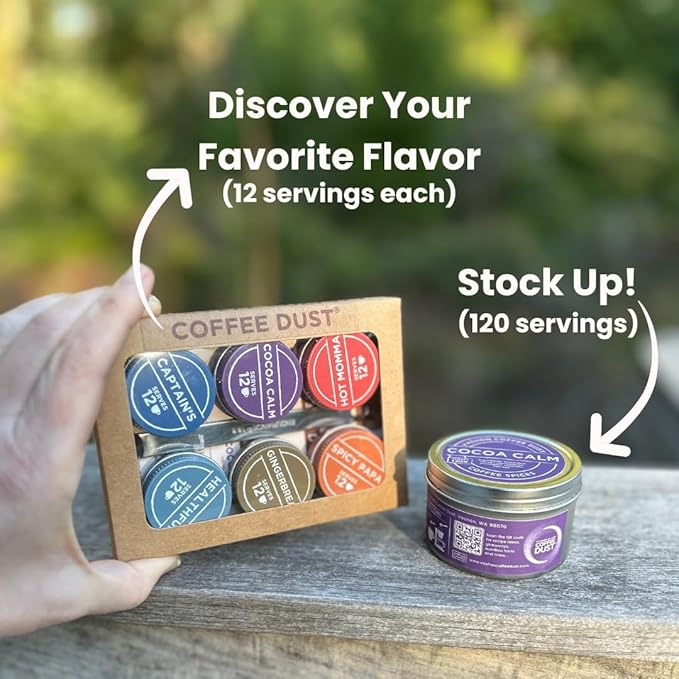 Coffee Dust Flavoring Powder, Sampler Set (72 Servings) – Healthy Coffee Dusting Flavor Variety Pack, All Natural Syrup Alternative, Adds Aroma, Taste & Wellness to Drinks, Tea & Foods - Whole30 Creamer Alternative