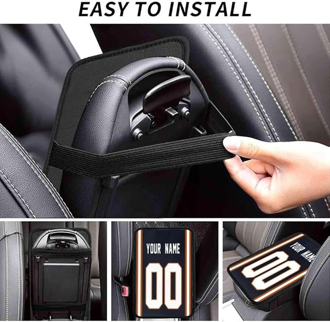 Custom Car Armrest Cover,Add Personalized Name and Number As Gifts for Loyal Football Fans,American Football Auto Center Console Pad Car handrail Box Cushion,Fit for Most Car Seat Box Cover Protector
