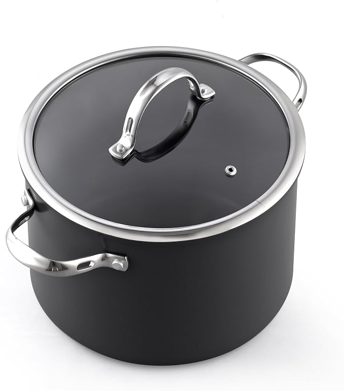 Cooks Standard Classic 8-Quart Stock Pot Dutch Oven Casserole with Glass Lid, Hard Anodized Nonstick Stockpot, Not Induction, Black