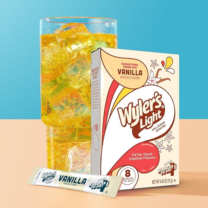 Wyler's Light Singles To Go Powder Packets, Water Drink Mix, Watertok Vanilla, 96 Servings, 8 Count x Pack of 12