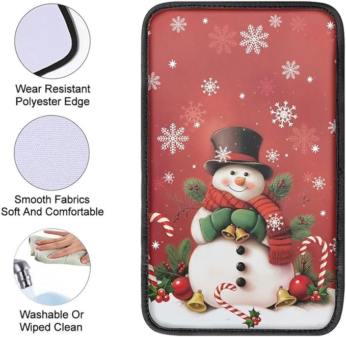 Horeset Christmas Snowman Auto Center Console Pad Anti-Scratch Non-Slip Car Arm Rest Cover Accessories Interior Decor