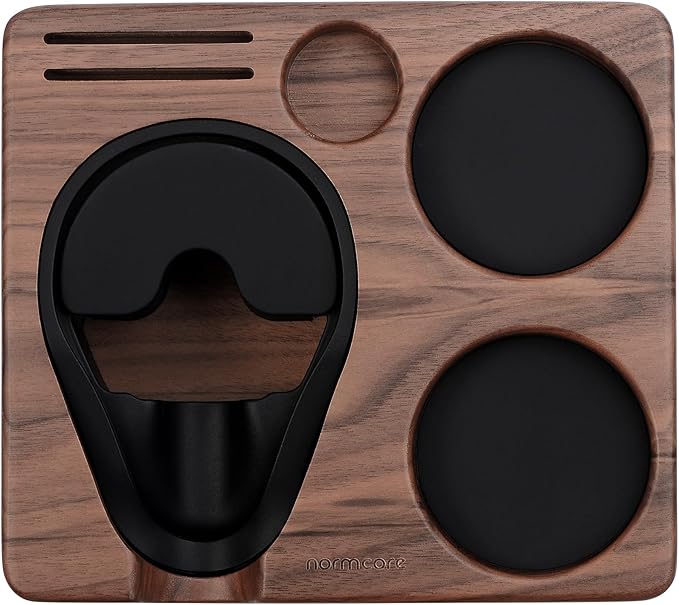 Normcore Tamping Station, Natural Walnut Espresso Tamping Mat, Wooden Compact Coffee Tool Organizer for 58mm Portafilter, Tamper, Distributor, Puck Screen and Portafilter, Genuine American Walnut Wood