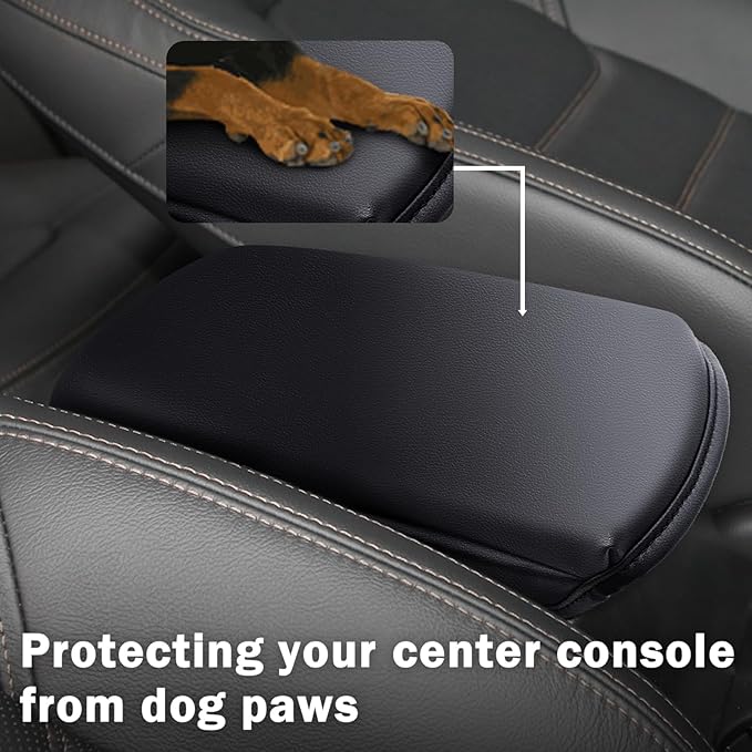 Auprite Center Console Cover for Mazda CX5 2018-2023 2024, Auto Center Console Cover Pad PU Leather Car Armrest Seat Box Cover Protector for Mazda CX5 Accessories (Black with Cushion Flat)