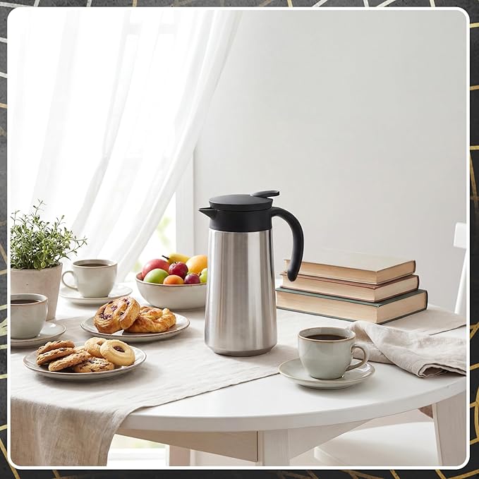 2 Pcs 27oz Thermal Coffee Carafe Stainless Steel Coffee Pot for Keeping Hot/cold Insulated Double Walled Vacuum Tea Pot with Press Button Drink Beverage Dispenser for Milk Tea(Silver)