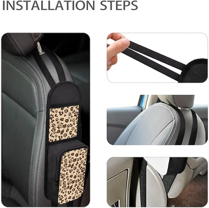 Auto Seat Storage Hanging Bag for Women Auto Seat Storage with Leopard Design Universal Car Front Seat Side Hanging Bag with Zipper for Cars SUVs Truck