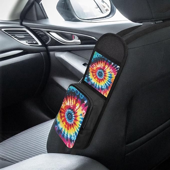Tie Dye Automobile Seat Side Organizer Colorful Car Seat Storage Hanging Bag With Zipper Multifuctional Storage Box Suitable for Cars, SUVs, Trucks