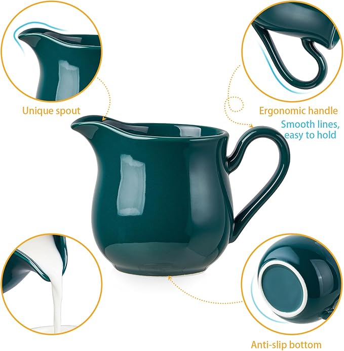 12 OZ Ceramic Sugar and Creamer Set, Coffee Serving Set, 3 Piece Cream Pitcher Sugar Bowl with Lid and Spoon (Dark Teal)