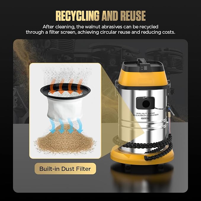 Walnut Blaster, Walnut Recycling & Dust Filter, GDI Engine Intake Pipe Valve Carbon Remover Machine, 1400W Walnut Blaster Kit for Carbon Cleaning