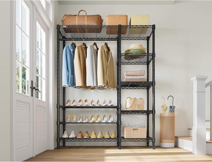 VIPEK V7S Clothes Rack Heavy Duty Max Load 720lbs, Garment Rack with 7 Tiers Adjustable Shelves Portable Closet Metal Sturdy Wardrobe Storage System for Walk-in Closet (Black)