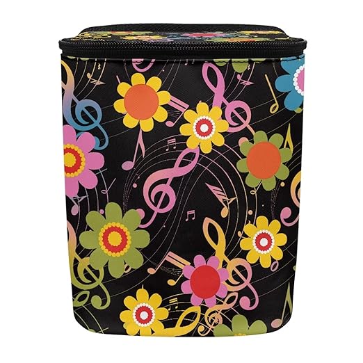 Hippie Flower Music Note Car Trash Can with Lid,Leak Proof Garbage Can Hippie Flower Car Interior Accessory Zipper Protable Vehicle Rubbish Bag for Back Seat