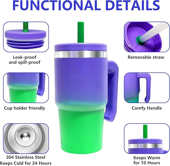20-OZ Insulated Water Bottle,Insulated Stainless Steel Tumbler,Reusable Cold Drink Thermos,BPA-Free, Double-Wall Stainless Steel Water Bottle (Purple Green Gradient, 20, Fluid Ounces)