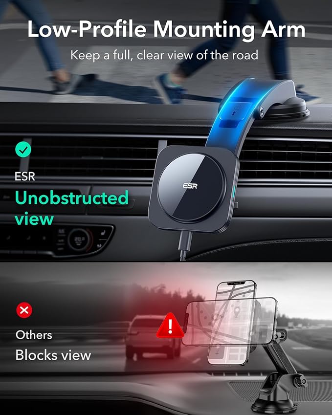 ESR for MagSafe Car Mount Charger, Dashboard Magnetic Wireless Car Charger Mount, Compatible with MagSafe Car Charger, for iPhone 17e/17/16/15/14/13/12, Galaxy S26/S25, Fast Charging, Car Accessories