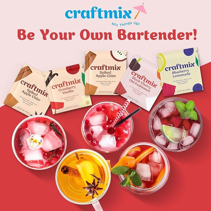 Craftmix Holiday Variety Cocktail & Mocktail Drink Mixer, Skinny Mixes - Water Flavoring Packets - Made With Real Ingredients - Vegan, Low-Carb, Low-Sugar, Non-GMO, Dairy Free, Gluten Free, 12 Pack