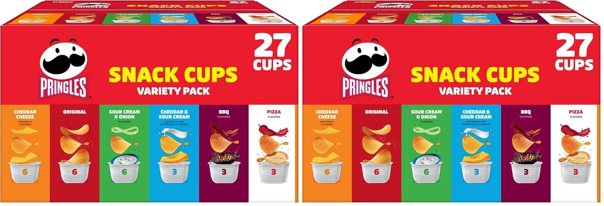 Pringles Potato Crisps Chips, Lunch Snacks, Snack Cups, Variety Pack, 19.5oz Box (27 Cups)