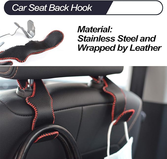 MECHCOS Car Seat Headrest Hooks for Car Back Seat Organizer Hanger Storage Hook Holder for Car SUV Organization Purse Shopping Groceries Bag Handbag, Black & Red, 2 Pack