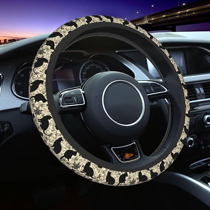 Cat Steering Wheel Cover Elastic Non-Slip Car Steering Wheel Covers with Seat Belt Shoulder Pad for Women Men