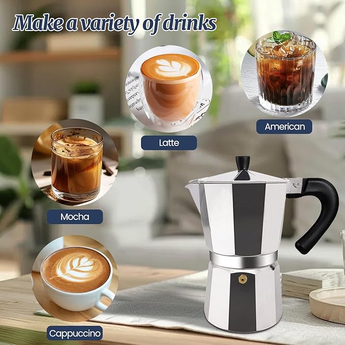 2 Cup Moka Pot Aluminum 100ml Italian Coffee Maker Stovetop Espresso CoffeeMakers Mocha Pot Percolator Greca Coffee Maker for Electric Ceramic Stove Portable for Easy Brewing