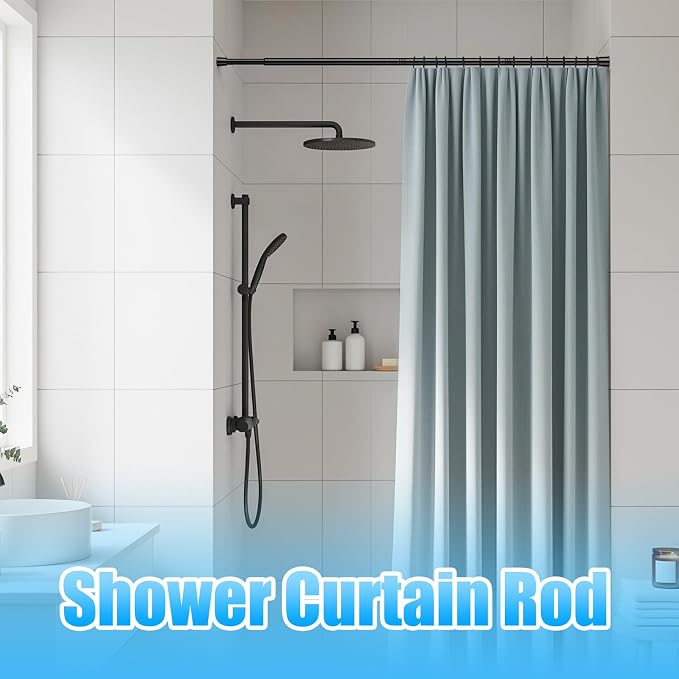 AIZESI 2pcs Adjustable Curtain Rod No Drilling Black Spring Tension Rod Adjusting Length 31 to 54 Inch Small Expandable Loaded Curtain Rods for Windows, Cupboard, Kitchen Cabinets,Bathroom