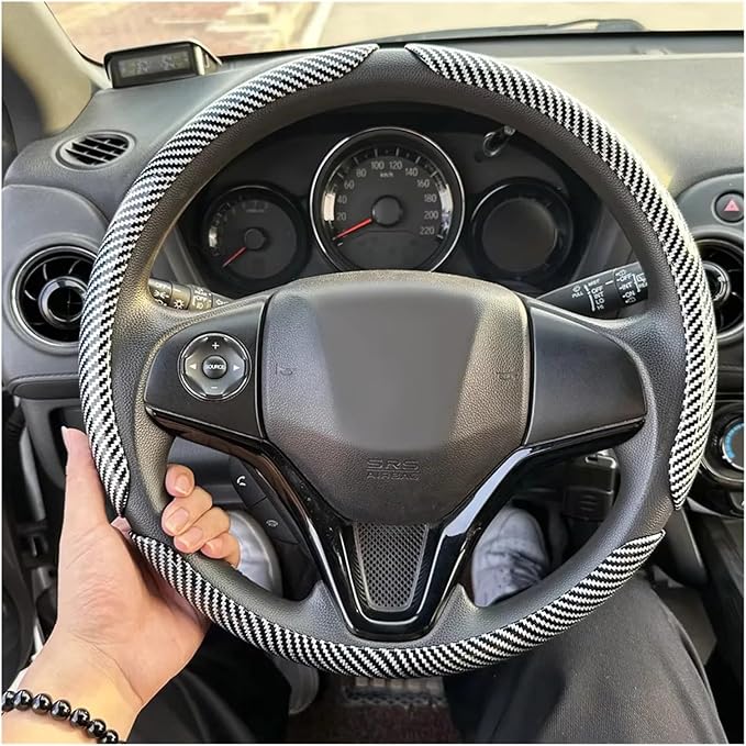3PCS Universal Car Steering Wheel Cover - Warm Winter 38cm Round Glossy Laser Carbon Fiber fit for Interior Accessories(3PCS Yellow)