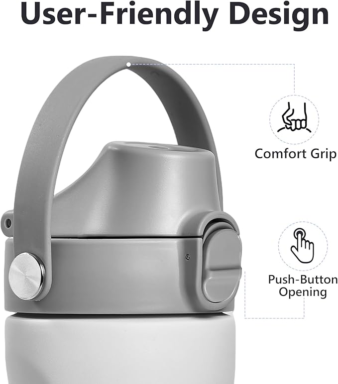 2 IN 1 Replacement Lid for Owala Freesip, Compatible with Owala Cup 16oz 24oz 32oz 40oz, One Button Water Bottle Top Lid Replacement Accessory and Straws, Leakproof, BPA-Free, White