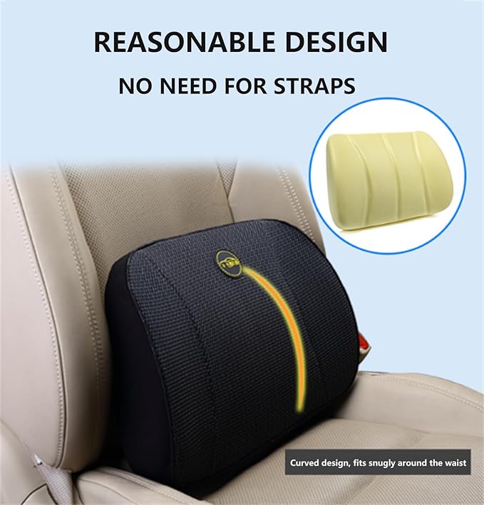 Heightening Wedge Car Seat Cushion Pad for Driving with Comfort Memory Foam, Curved Design Closely Adheres to the Lumbar Spine and Buttocks, Relieving Fatigue Broader Vision (Waist Cushion,Light grey)
