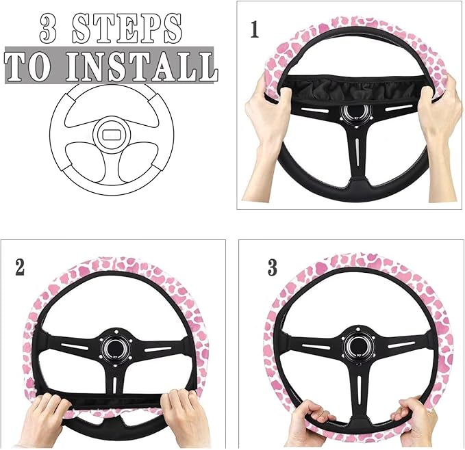 Universal Non-Slip Steering Wheel Cover, 15-inch Polyester Material Driving Accessories, Adjustable for Car and Truck(Pearl Powder Spots)