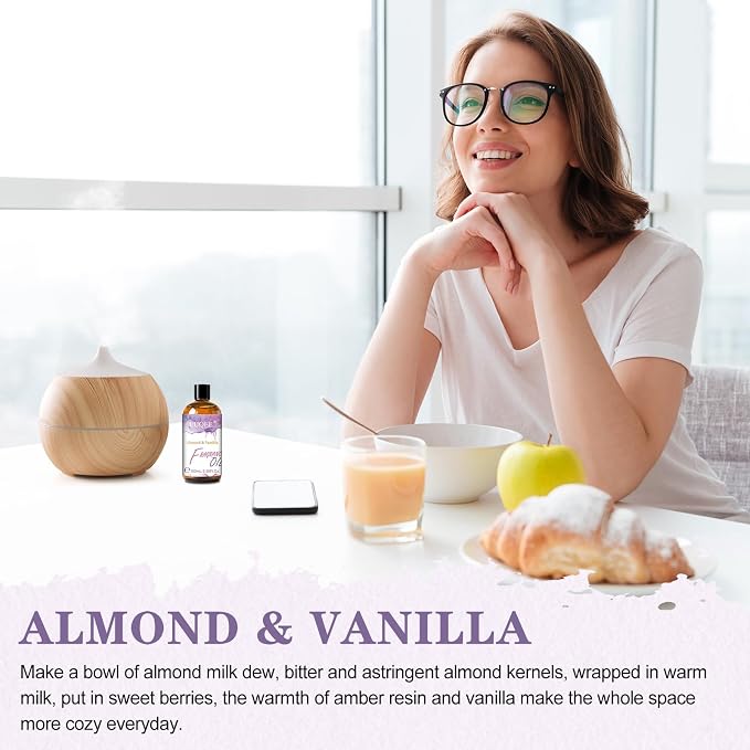 EUQEE Almond & Vanilla Fragrance Oil, 3.38 Fl oz/ 100ml Essential Oils for Diffuser for Home, Candle Making, DIY Soap with Glass Dropper
