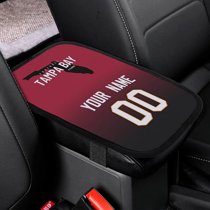 Custom Football Car Armrest Covers Universal Auto Center Console Pad Car handrail Box Cushion Personalized Add Name & Number Fans Gift Fit Suit for SUV Truck Sedan Van