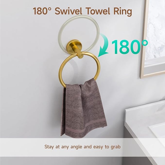 USHOWER Brushed Gold Bathroom Accessories Set, 24-Inch Towel Bar Set Wall Mounted, Durable SUS304 Stainless Steel Bathroom Hardware Set, 4-Piece