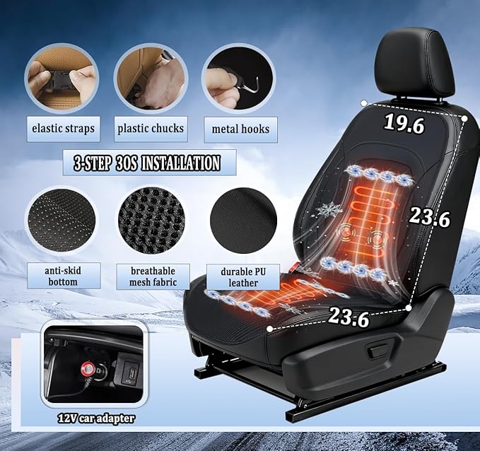 All-Weather Car Seat Cooling System with 16 Fans & Massage, 12V Ventilated Pad for Front Seats, Compatible with Cars and SUVs (Warm&Cooling&Massage-1)
