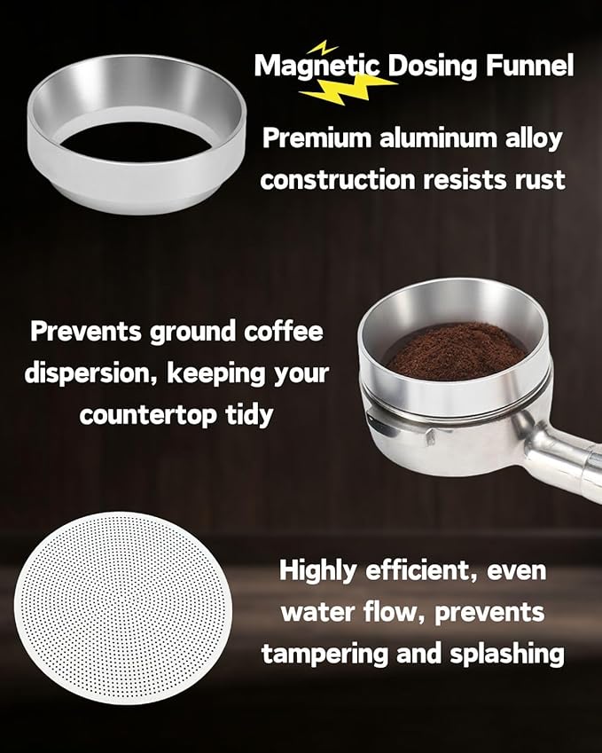 Espresso Tamper 51/53/58mm Magnetic WDT Tool 2 in 1 Accessories, Barista Coffee Tamper Kit with Distribution Tool Dosing Funnel Puck Screen, Stainless Steel Flat Base (53mm)