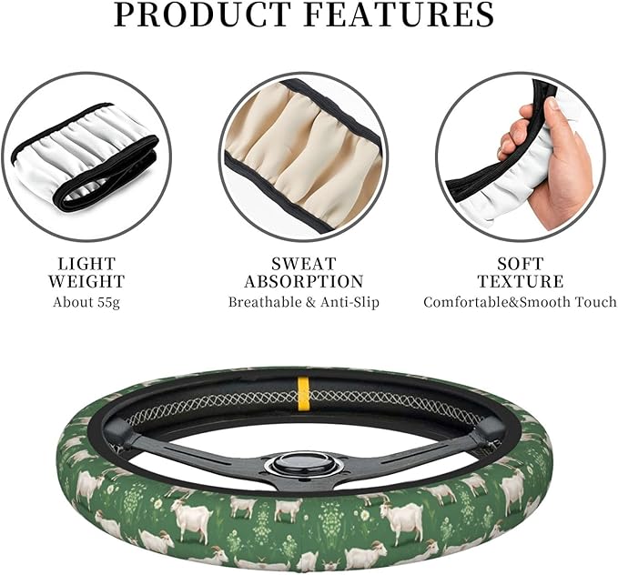 Goat Floral Car Steering Wheel Cover, 15 Inch Steering Wheel Cover Stylish Decor for Most Cars