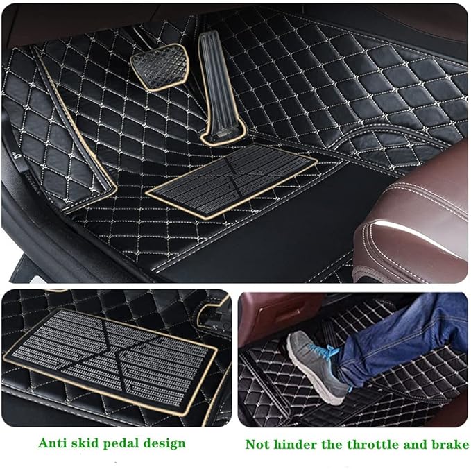 Custom Personalized Car Floor Mats - Luxury Full Coverage All Weather Cars Mats, Anti-Slip Leather Car Mat Set, Custom Floor Mats Fit for 99% of Cars, SUVs & Trucks (Black Beige, B-Strip Shape)