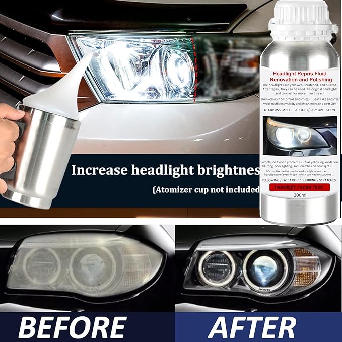 200ML Headlight Restoration Liquid, Car Headlight Polishing Repair Fluid, Headlight Polish Restoration Kit Refill Bottle to Remove Yellowing/Scratch/Haze/Oxidation/Vague